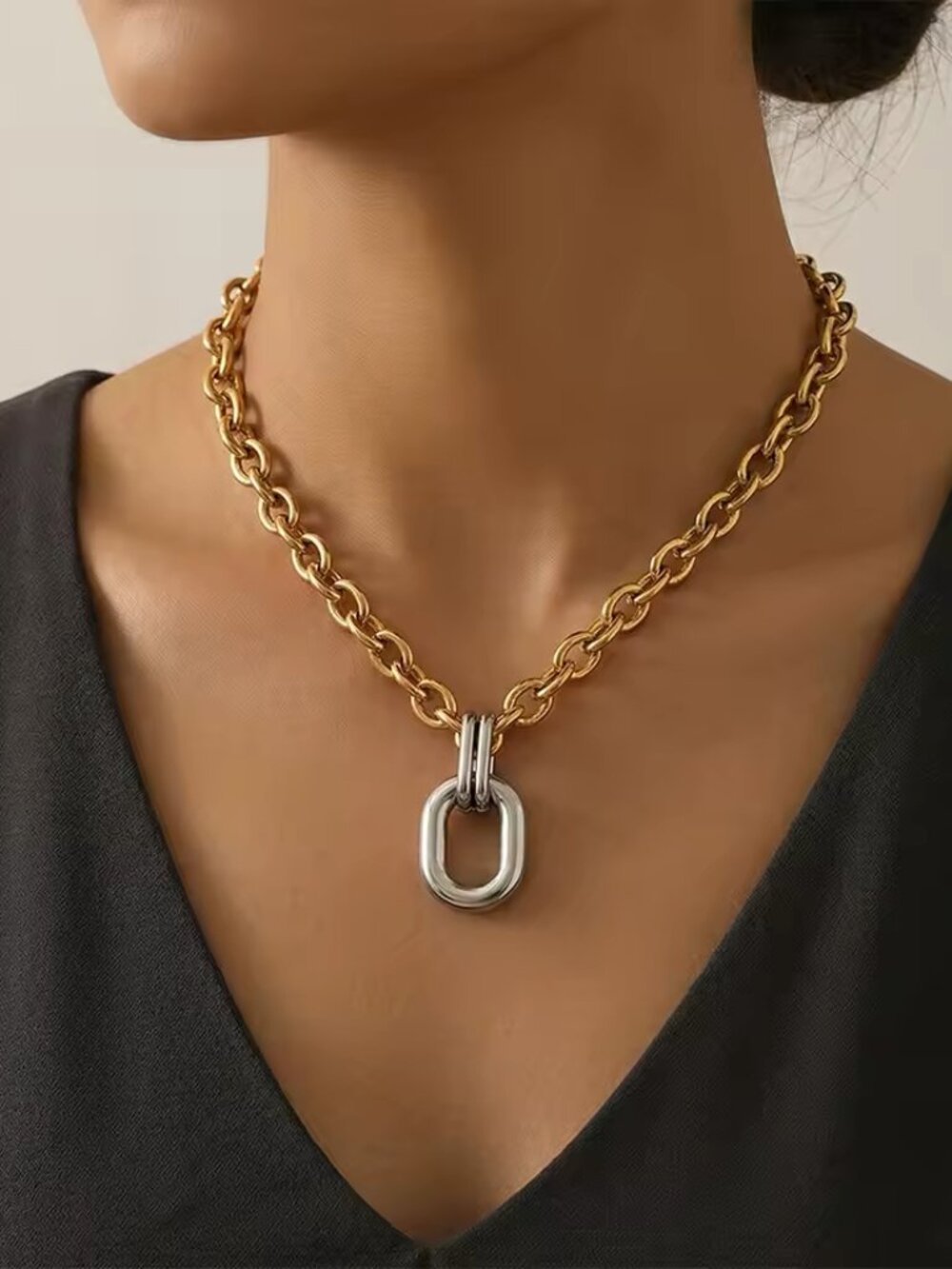 1pcs/1pair Chunky Mixed Metal Chain Rope Jewelry Set